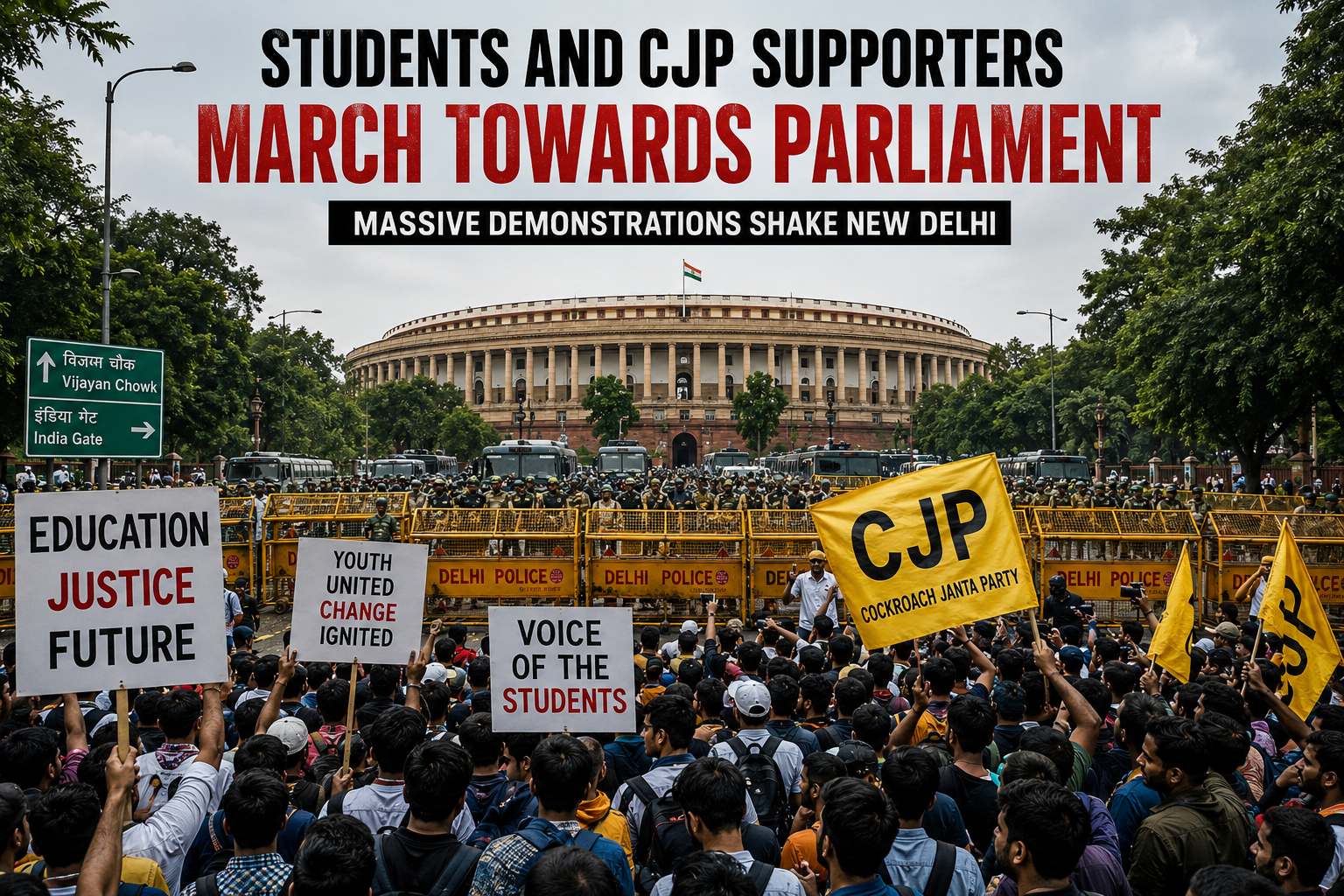 Massive Student Mobilisation Puts Delhi on High Alert as CJP Supporters March Towards Parliament